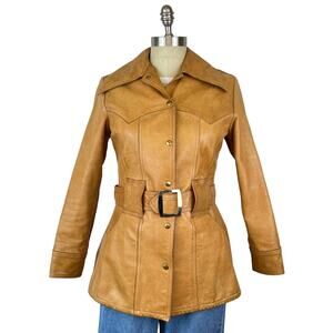 Vintage 70's Zig Zag San Francisco Belted Genuine Leather Duster Coat Jacket XS
